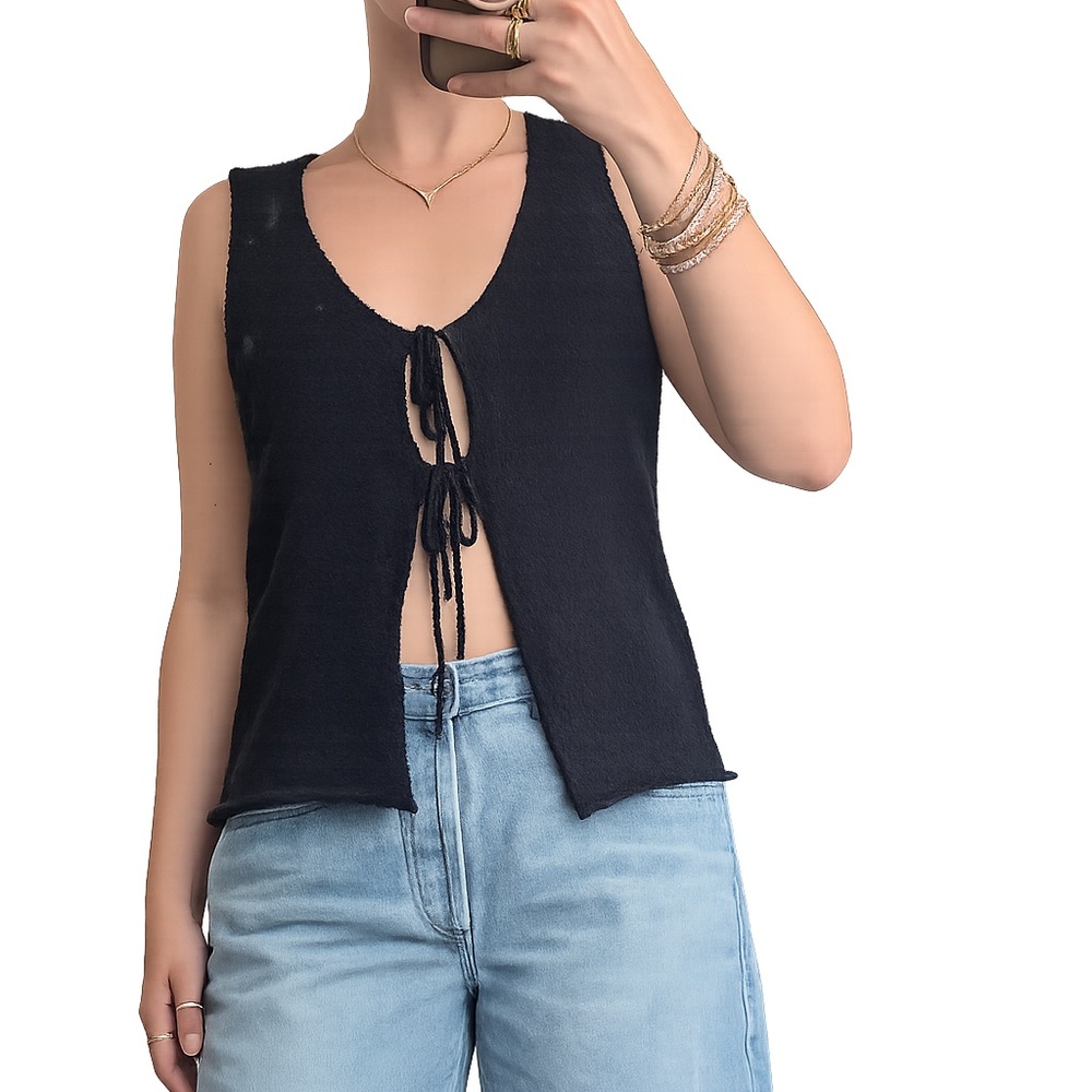 Abercrombie Sleeveless Tie-Front Knit Top - Black Size Small